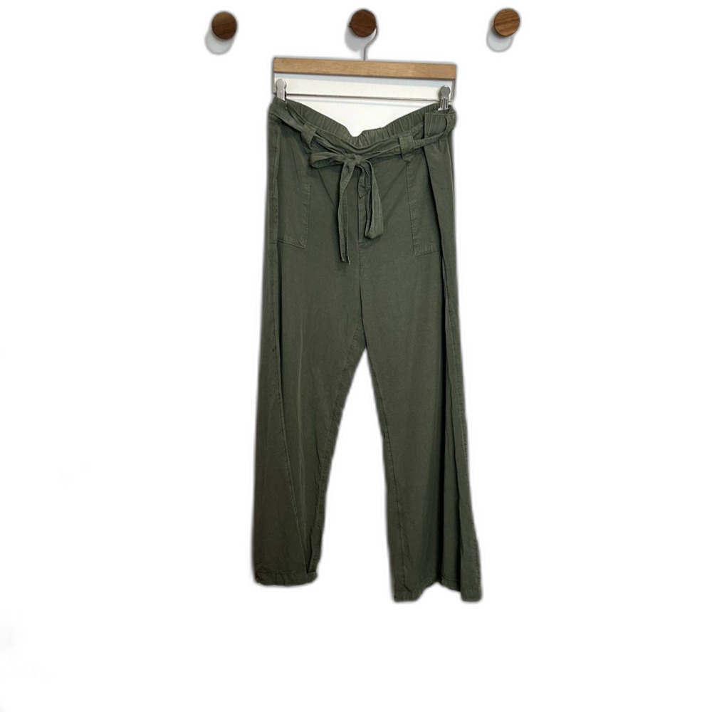 Aeri Womens Wide-leg Pants Size Large Army Green Casual Lounge Comfy Tie-waist